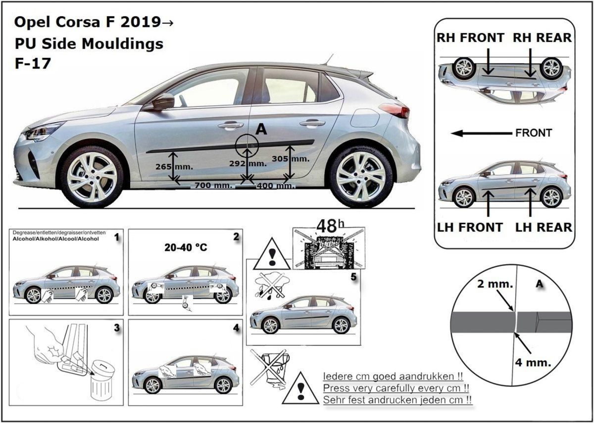 Ochranné boční lišty na dveře, Opel Corsa F, 2019- ,