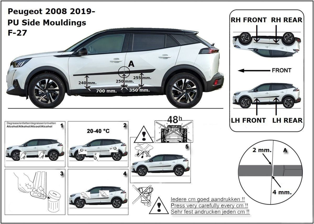 Ochranné boční lišty na dveře, Peugeot 2008 II, 2019- ,