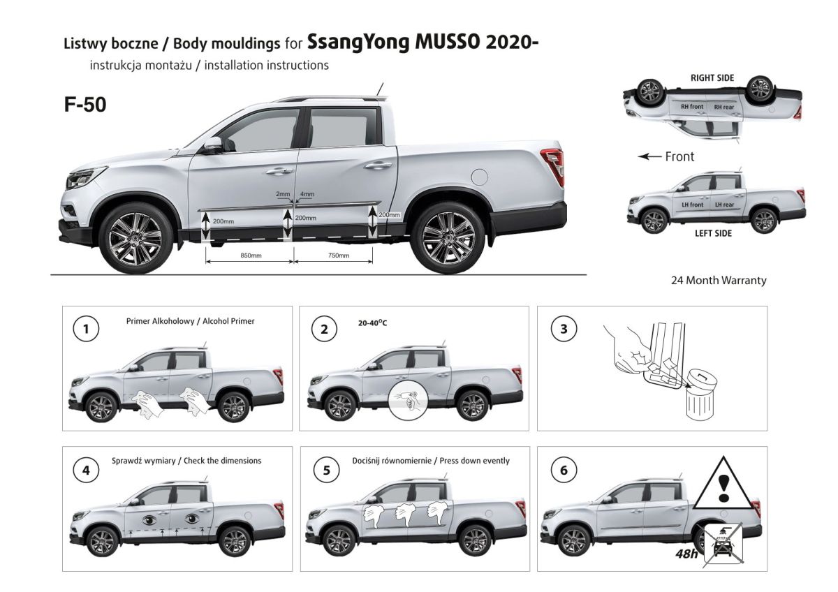 Ochranné boční lišty na dveře, Ssangyong Musso, 2020- ,