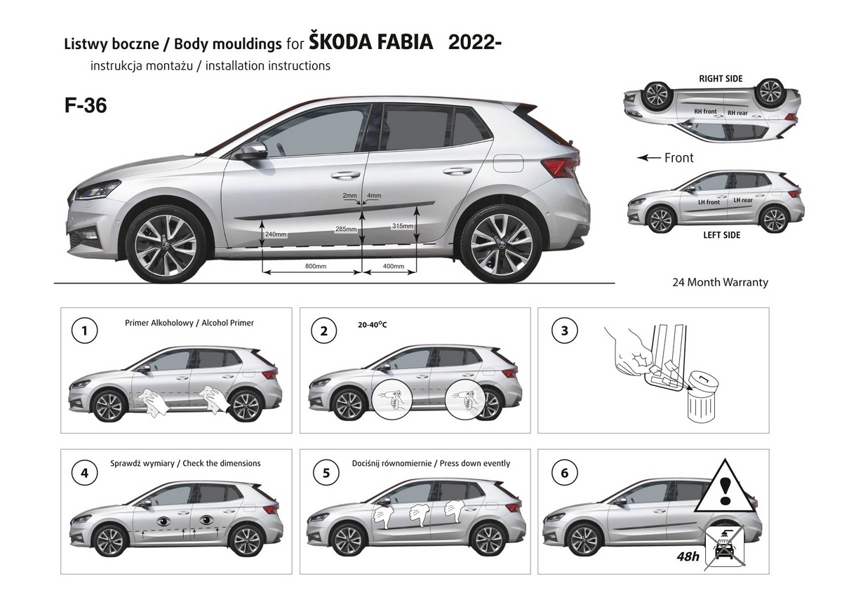 Ochranné boční lišty na dveře, Škoda Fabia IV, 2021- ,