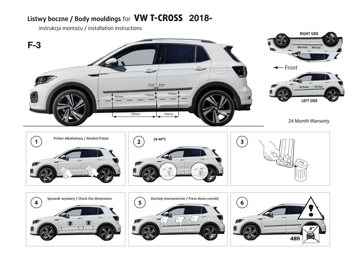 Ochranné boční lišty na dveře, VW T-Cross, 2018- ,