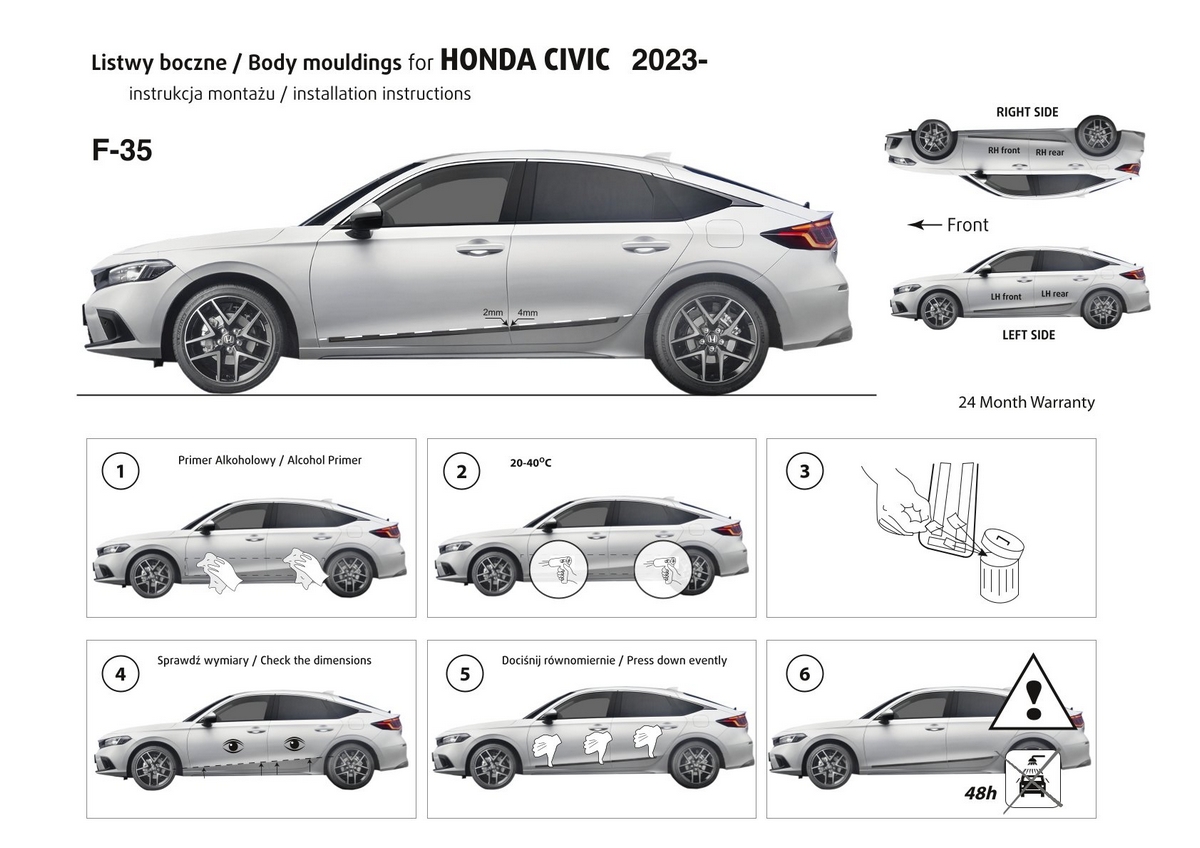 Ochranné boční lišty na dveře, Honda Civic XI, 2021- , Liftback
