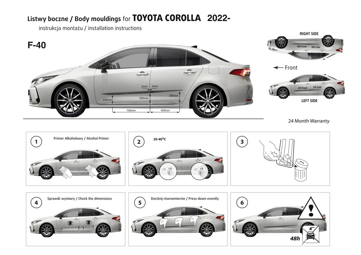 Ochranné boční lišty na dveře, Toyota Corolla XII, 2022- , Sedan, Facelift
