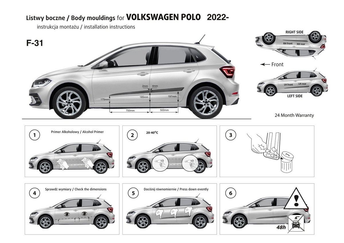 Ochranné boční lišty na dveře, VW Polo VI, 2022- , Facelift