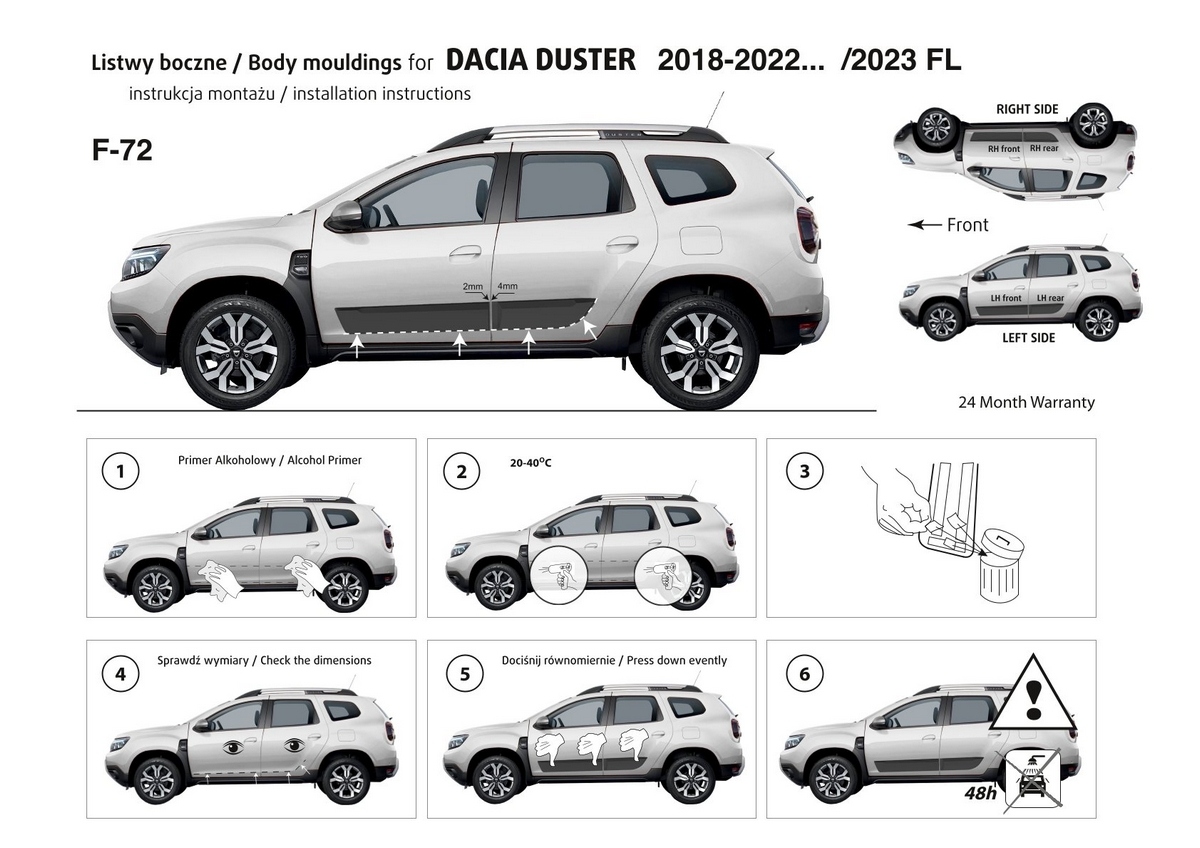 Ochranné boční lišty na dveře, Dacia Duster, 2017-2024