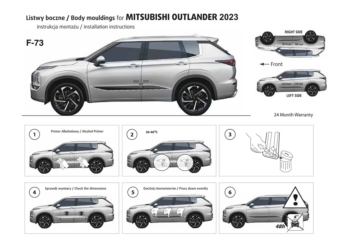 Ochranné boční lišty na dveře, Mitsubishi Outlander IV, 2024- ,