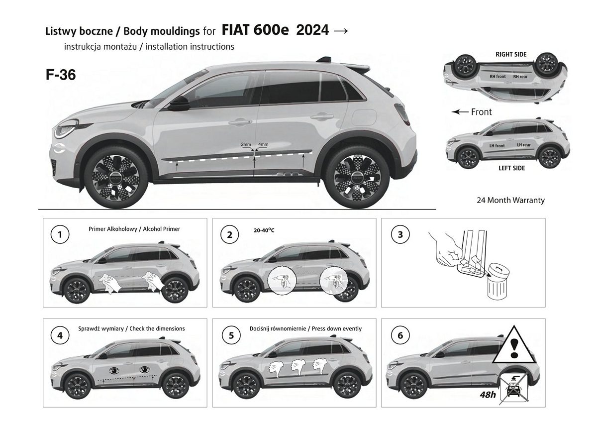 Ochranné boční lišty na dveře, Fiat 600, 2023- ,
