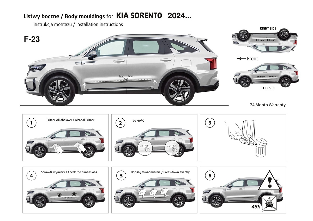 Ochranné boční lišty na dveře, Kia Sorento IV, 2024- , Facelift
