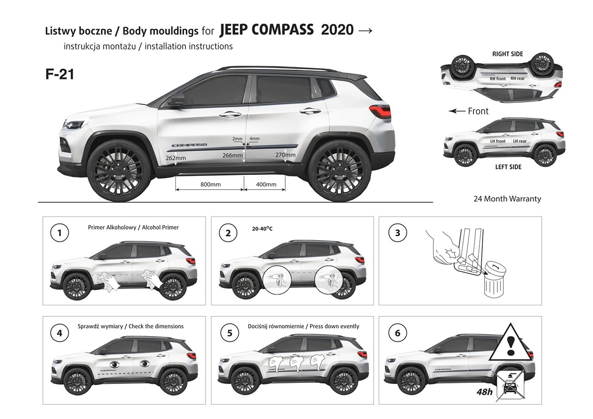 Ochranné boční lišty na dveře, Jeep Compass II, 2020- , Facelift