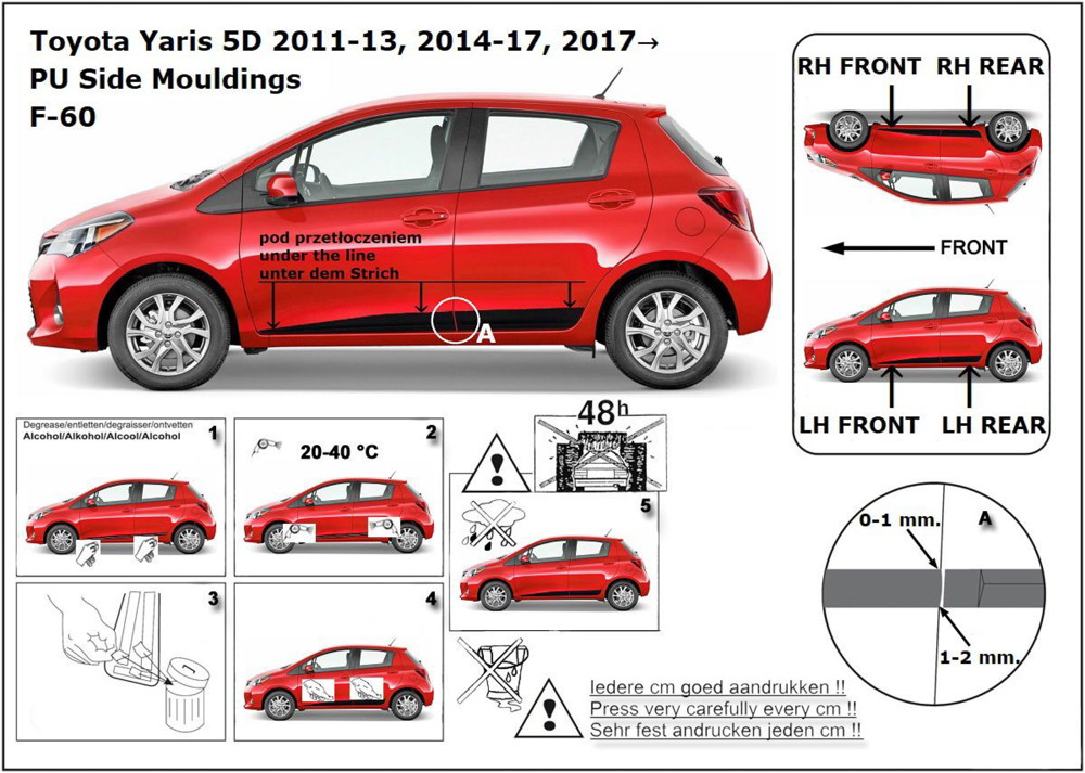 Ochranné boční lišty na dveře, Toyota Yaris III, 2011-2016, 5 dveř.